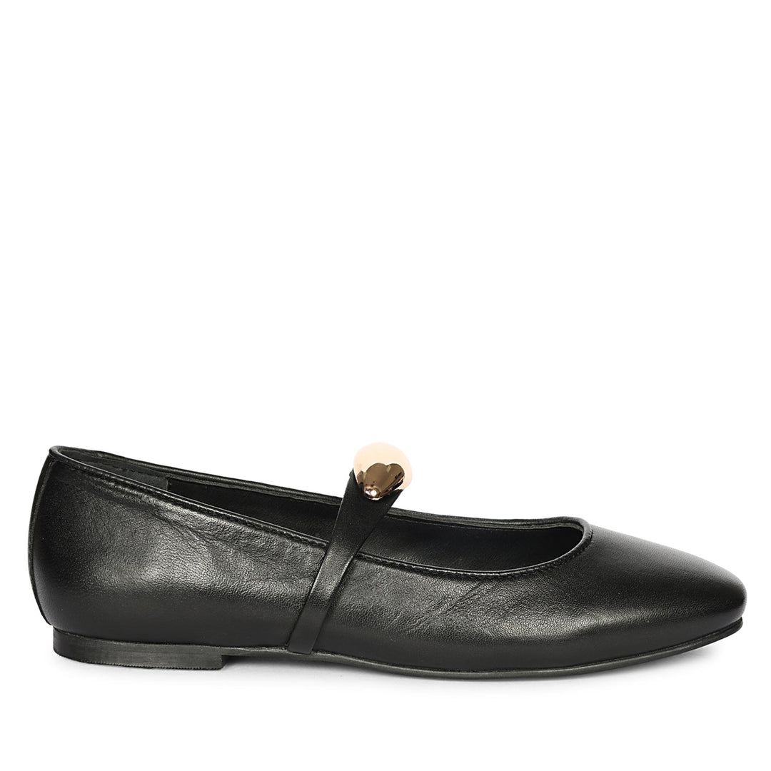 Marie Black Leather Ballerina