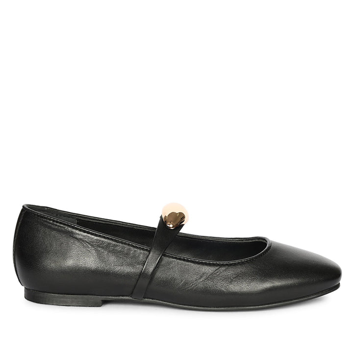 Marie Black Leather Ballerina