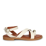 Reyna Off White Leather Flat Sandals