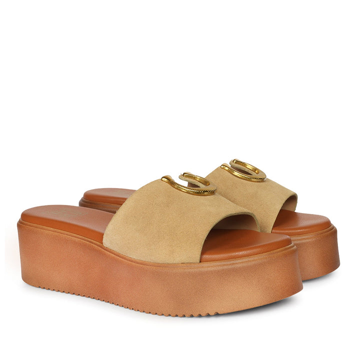 Nala Beige Leather Platform Sandals