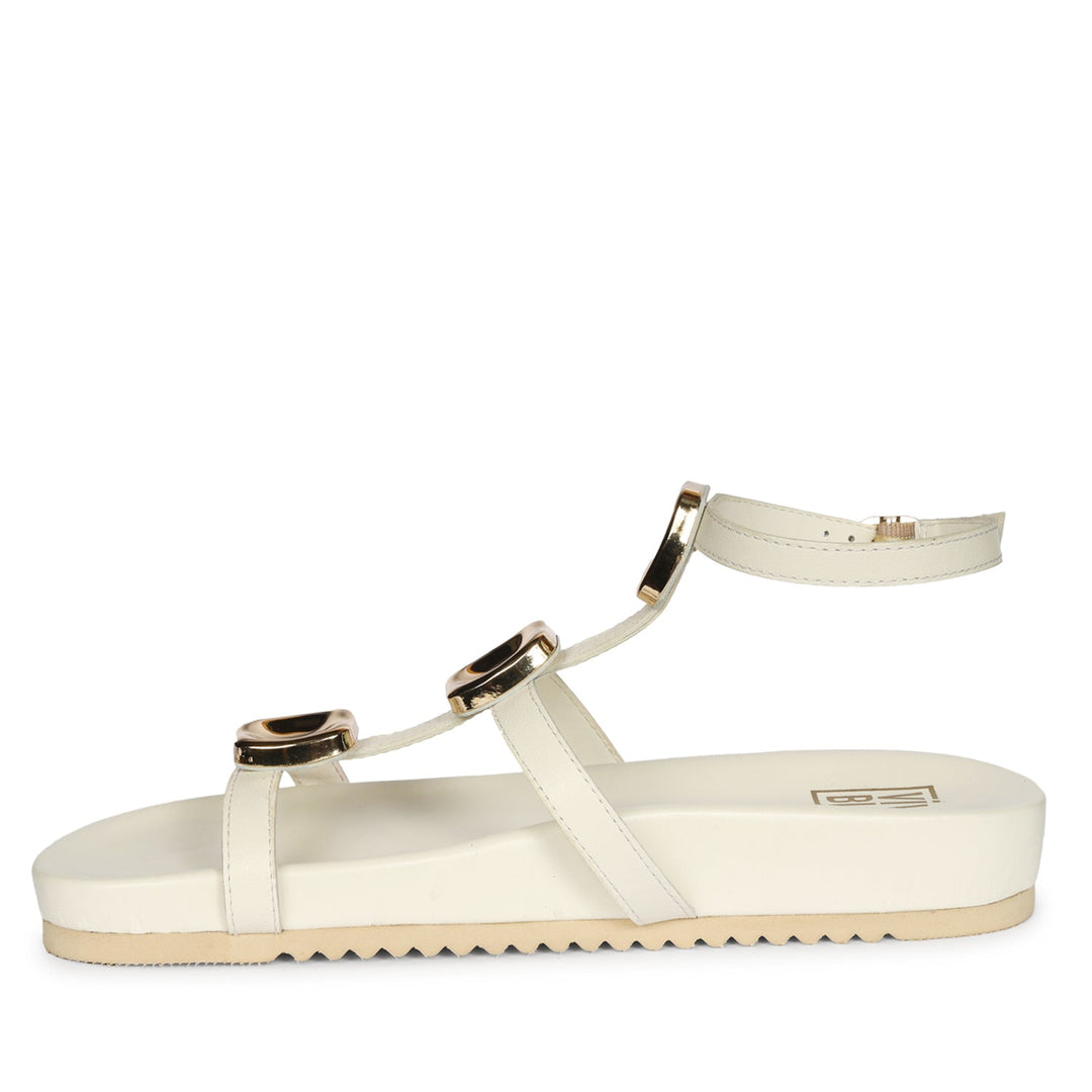 Ellie Off White Leather Footbed Sandals