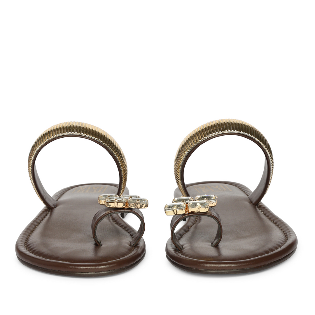 Stevie Brown Leather Flat Sandals