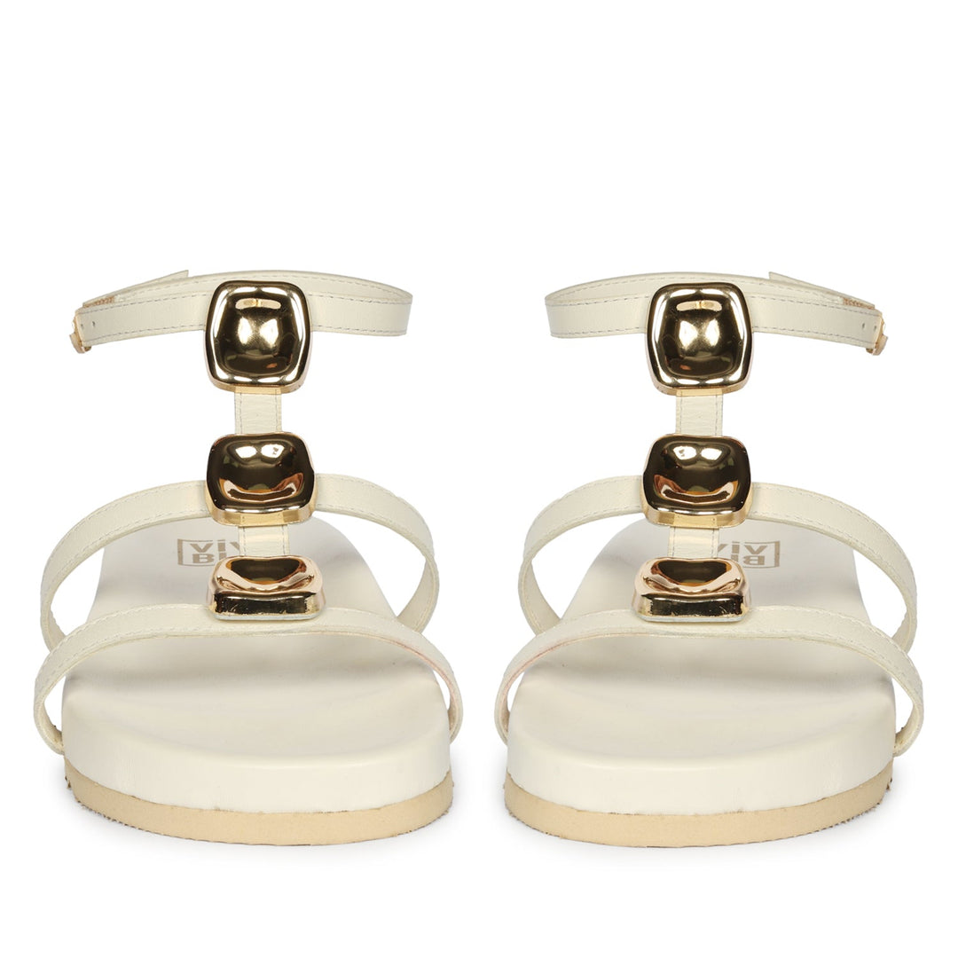 Ellie Off White Leather Footbed Sandals