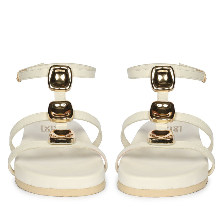 Ellie Off White Leather Footbed Sandals