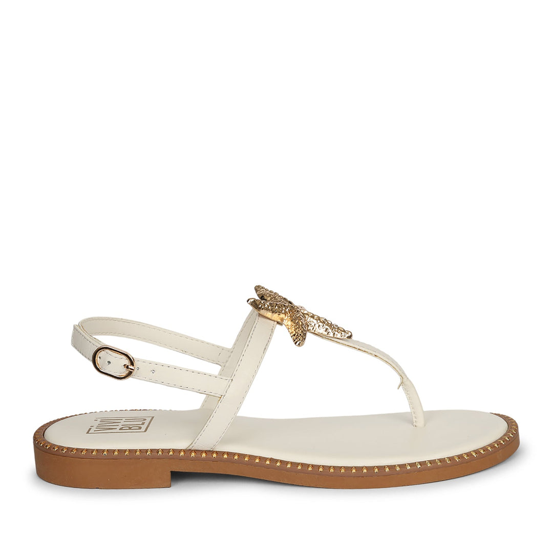 Melanie Off White Leather Flat Sandals