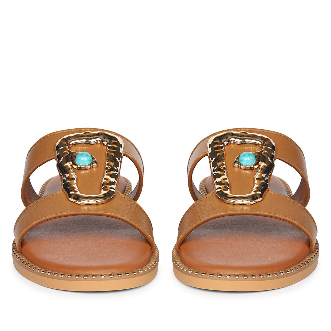 Catalina Tan Leather Flat Sandals
