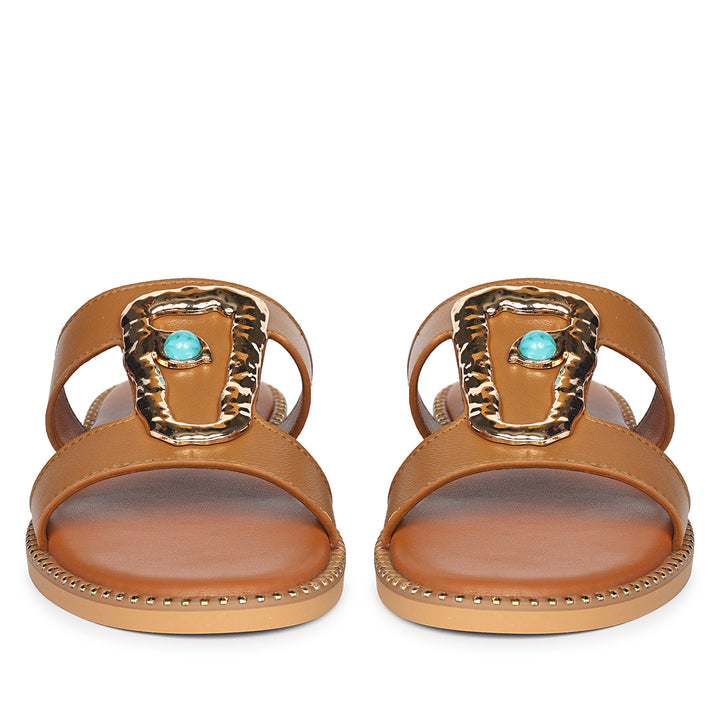 Catalina Tan Leather Flat Sandals