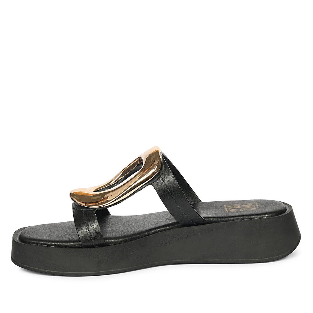 Avianna Black Leather Platform Sandals