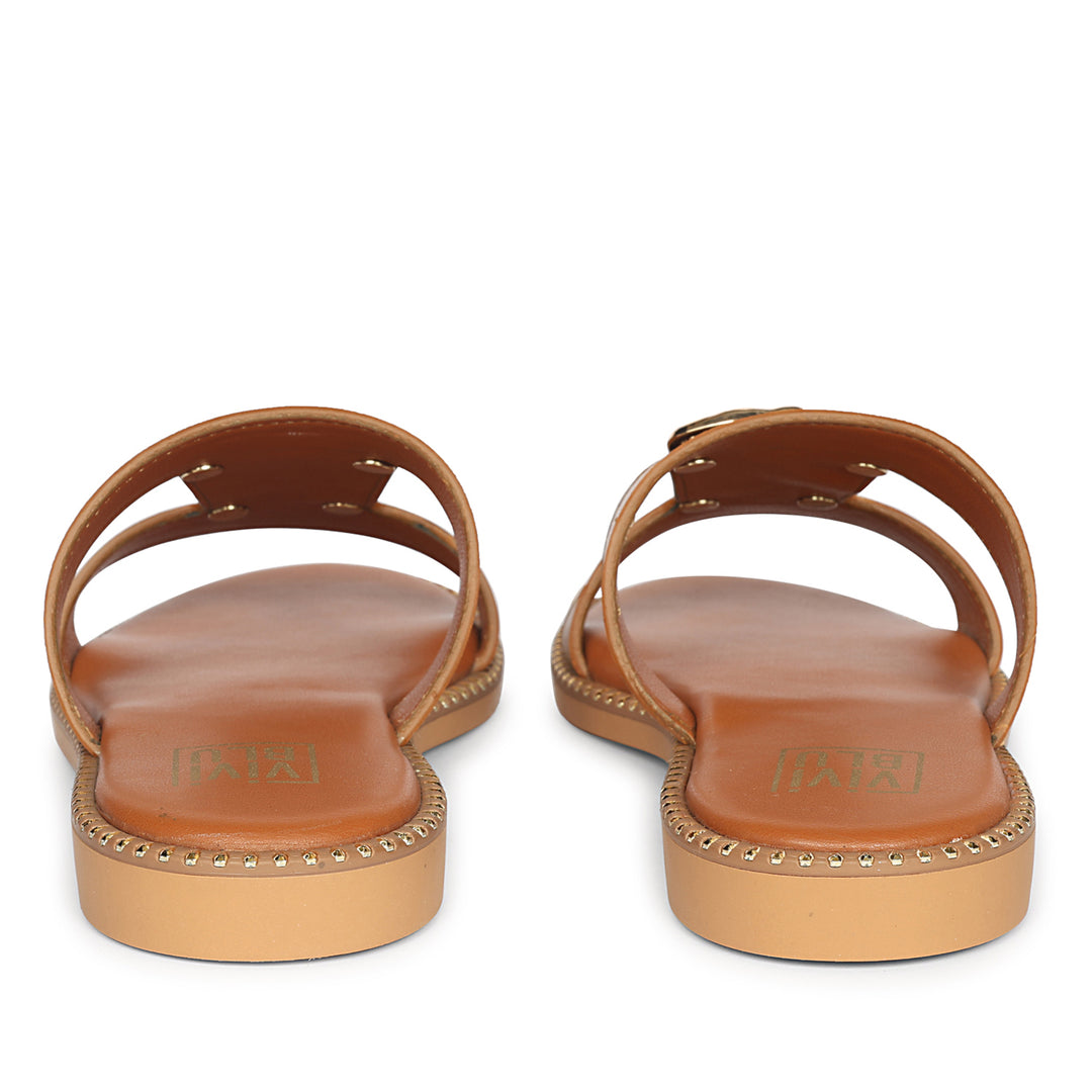 Catalina Tan Leather Flat Sandals