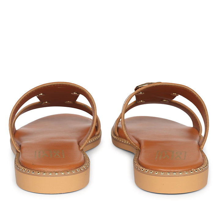 Catalina Tan Leather Flat Sandals