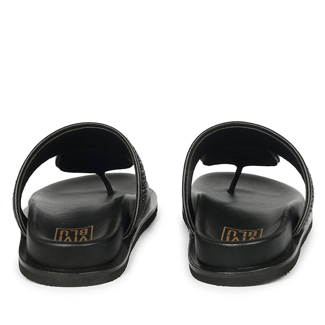 Nora Black Leather Footbed Sandals