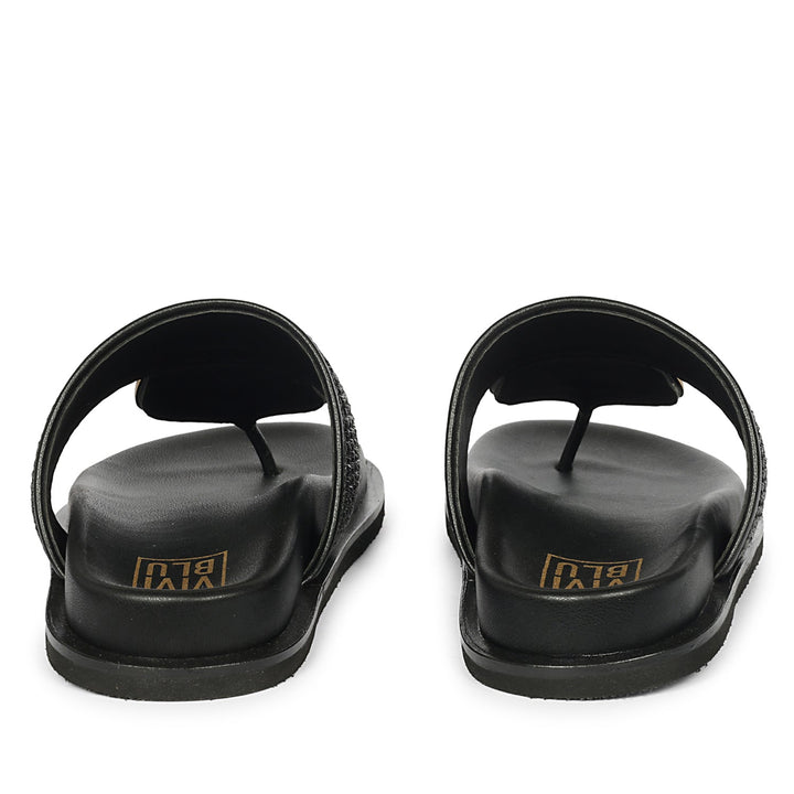 Nora Black Leather Footbed Sandals