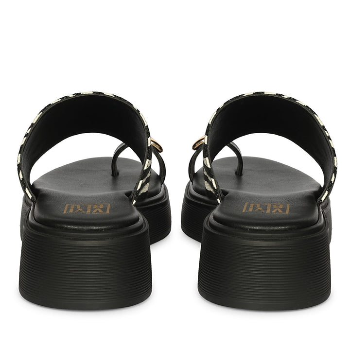 Madelyn Black White Zebra Leather Platform Sandals