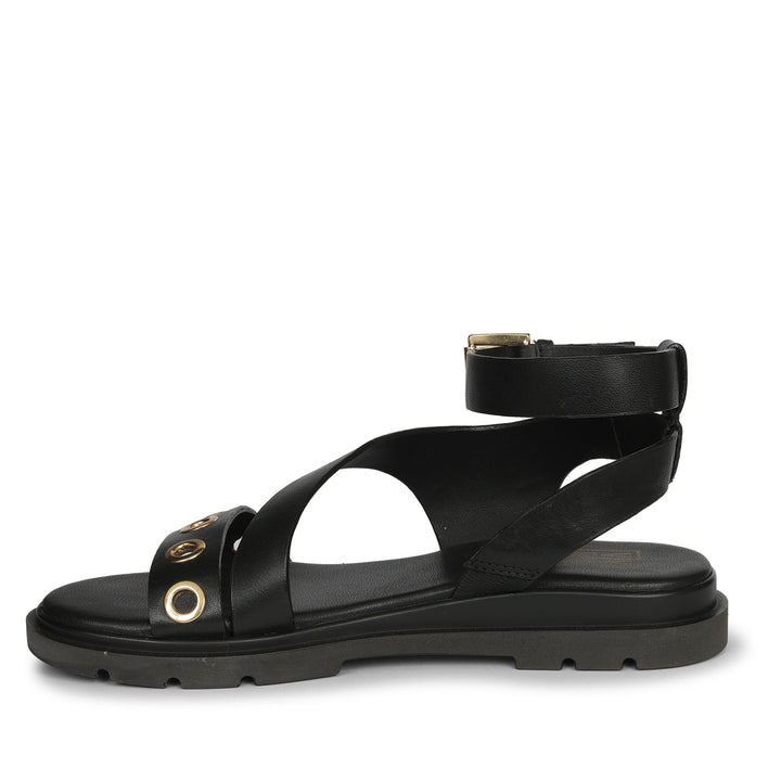 Brinley Black Leather Flat Sandals