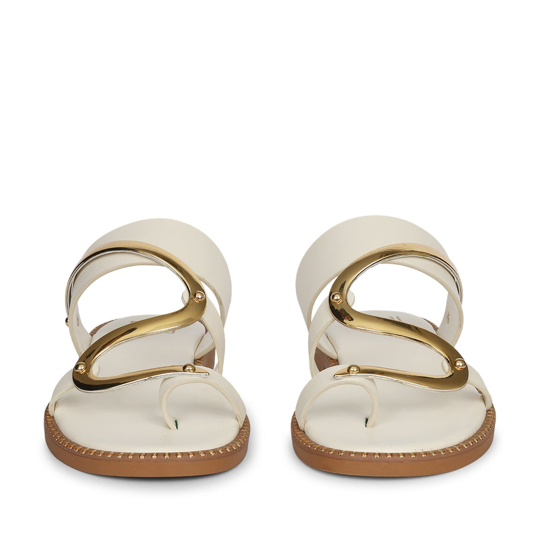 Layla Off White Leather Flat Sandals