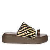 Madelyn Black Beige Zebra Leather Platform Sandals