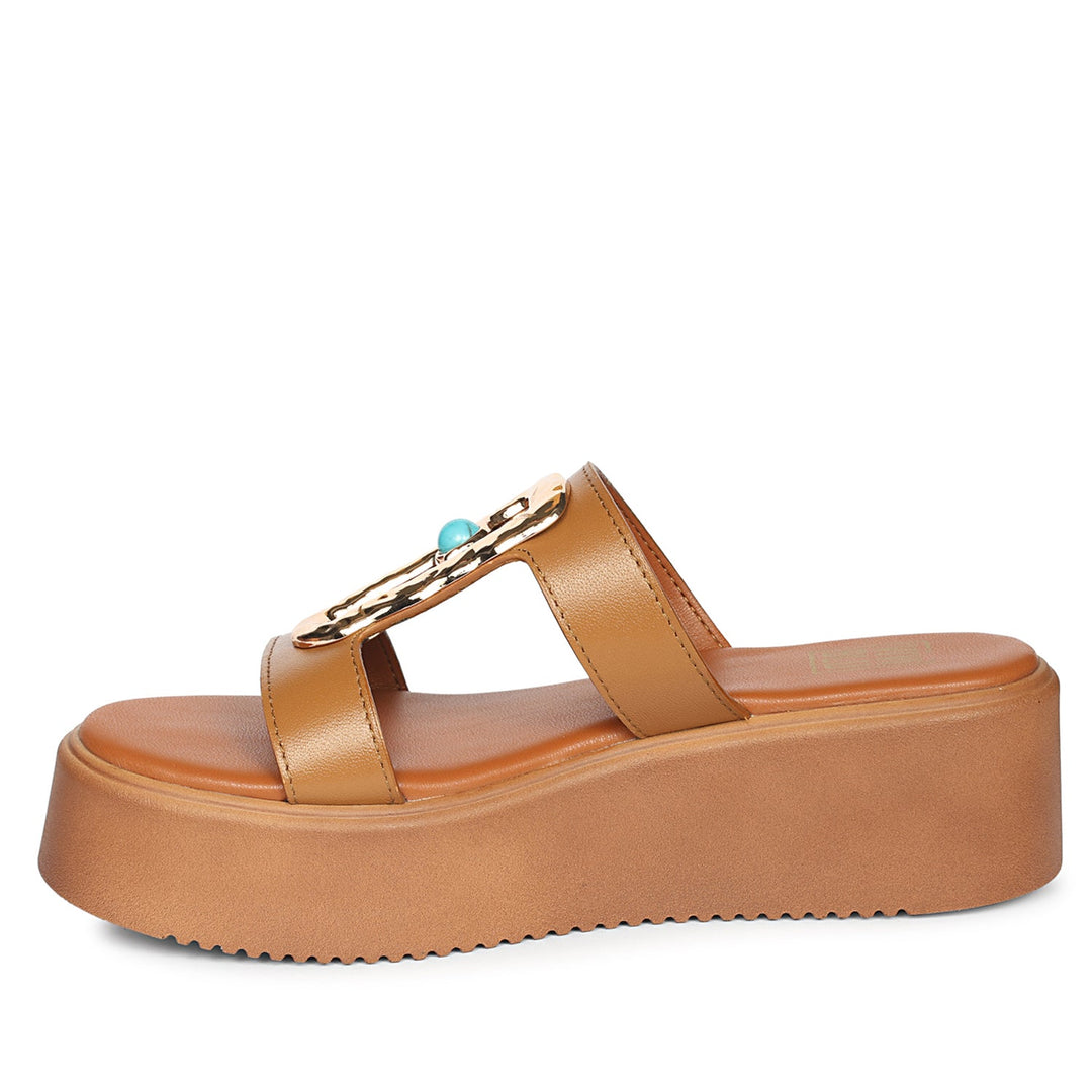 Freja Tan Leather Platform Sandals