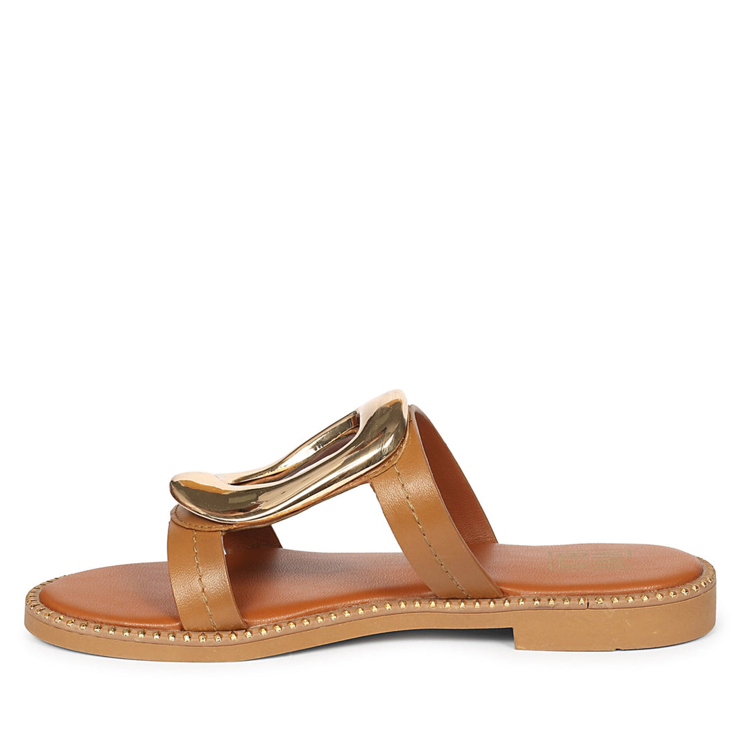 Reina Tan Leather Flat Sandals