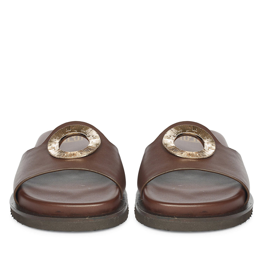Tilda Brown Leather Flat Sandals