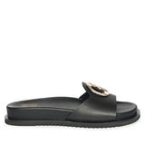 Tilda Black Leather Flat Sandals