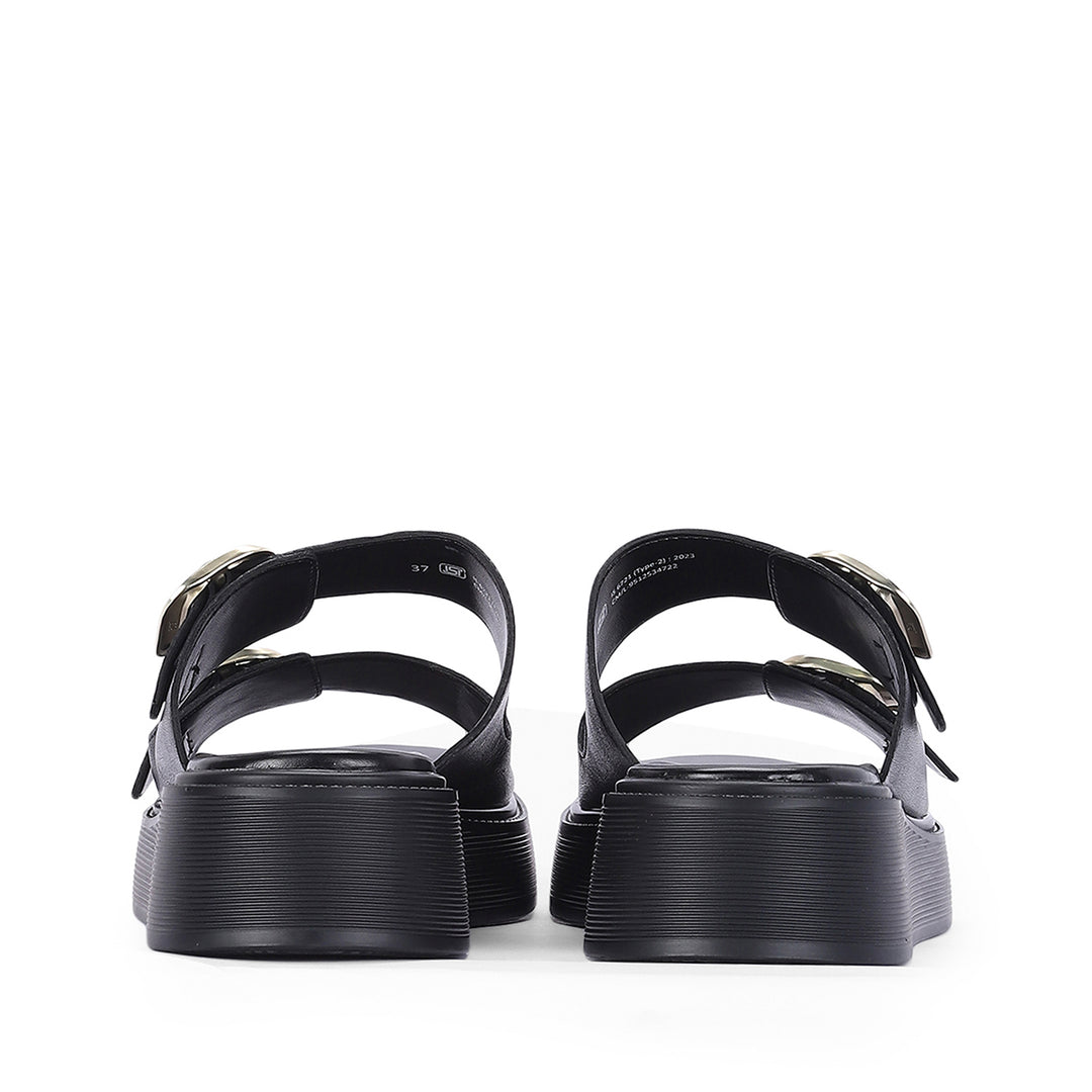 Fiorella Black Leather Platform Sandals
