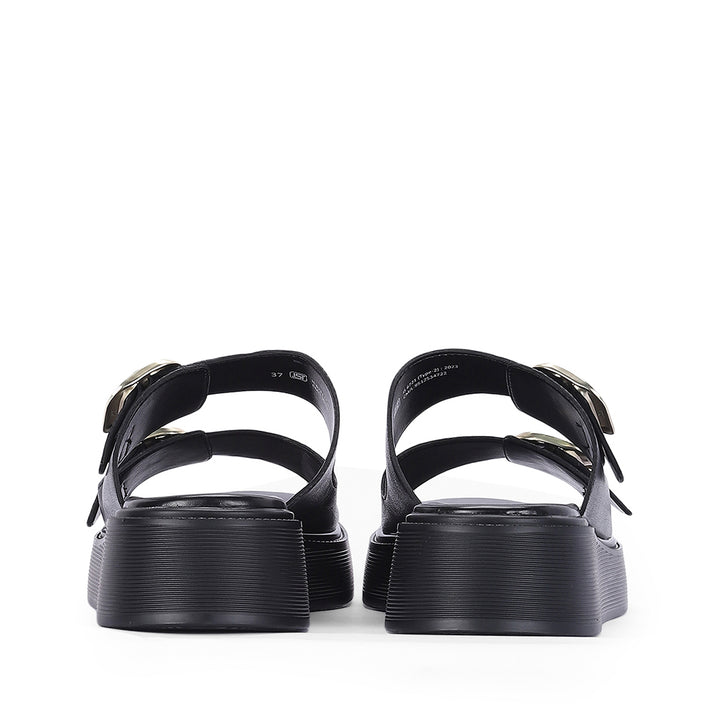 Fiorella Black Leather Platform Sandals
