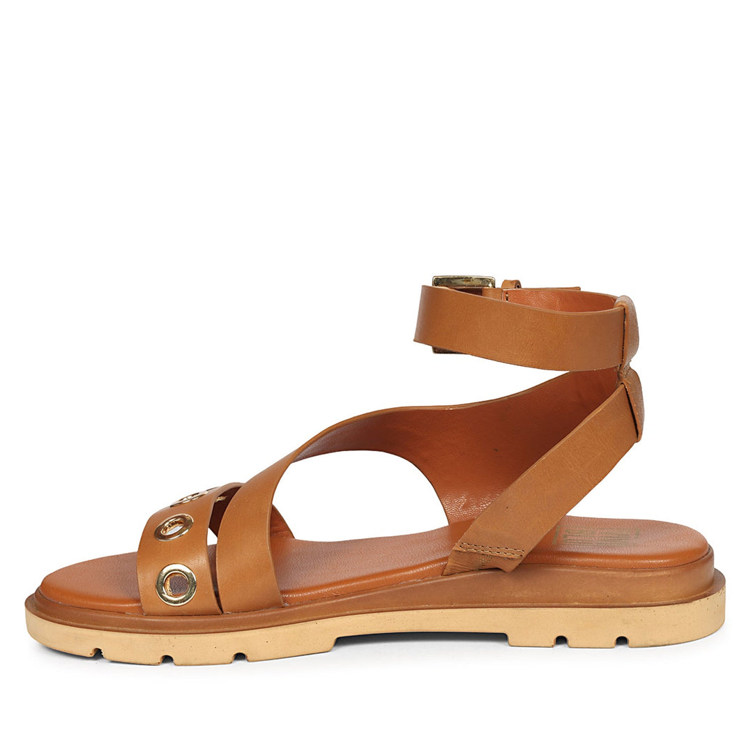 Brinley Tan Leather Flat Sandals