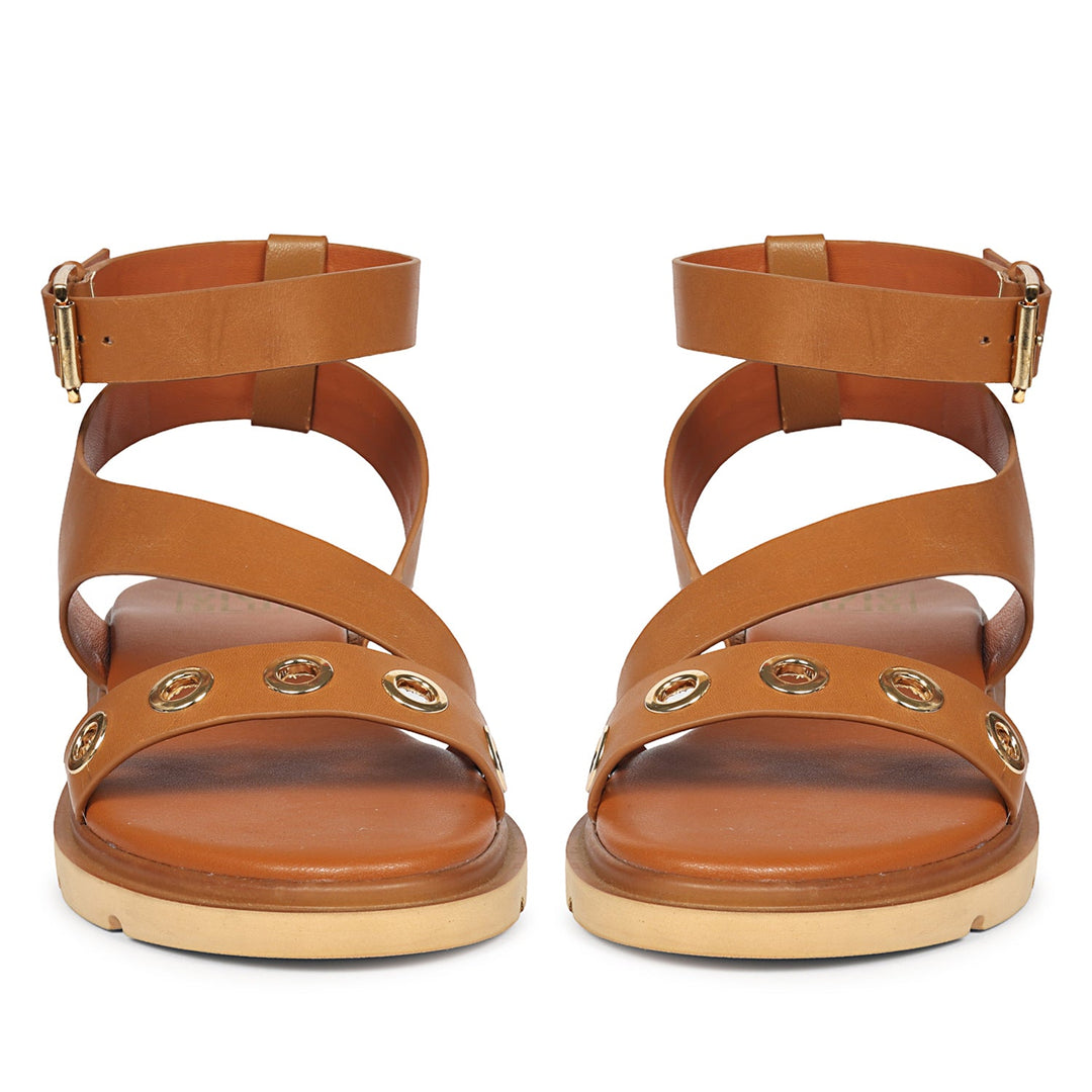 Brinley Tan Leather Flat Sandals