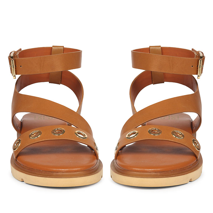 Brinley Tan Leather Flat Sandals