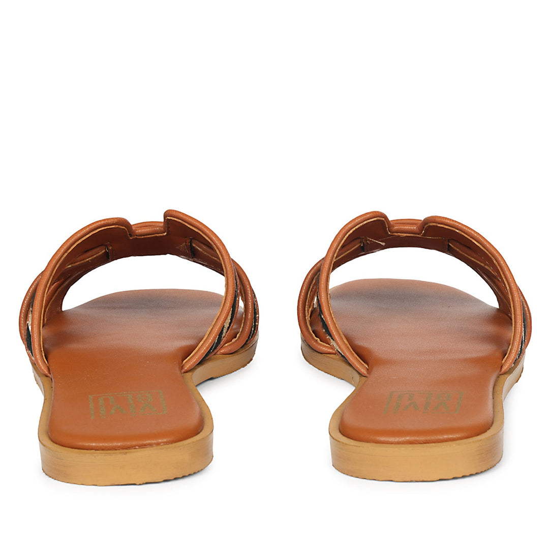 Aliana Beige Leather Flat Sandals