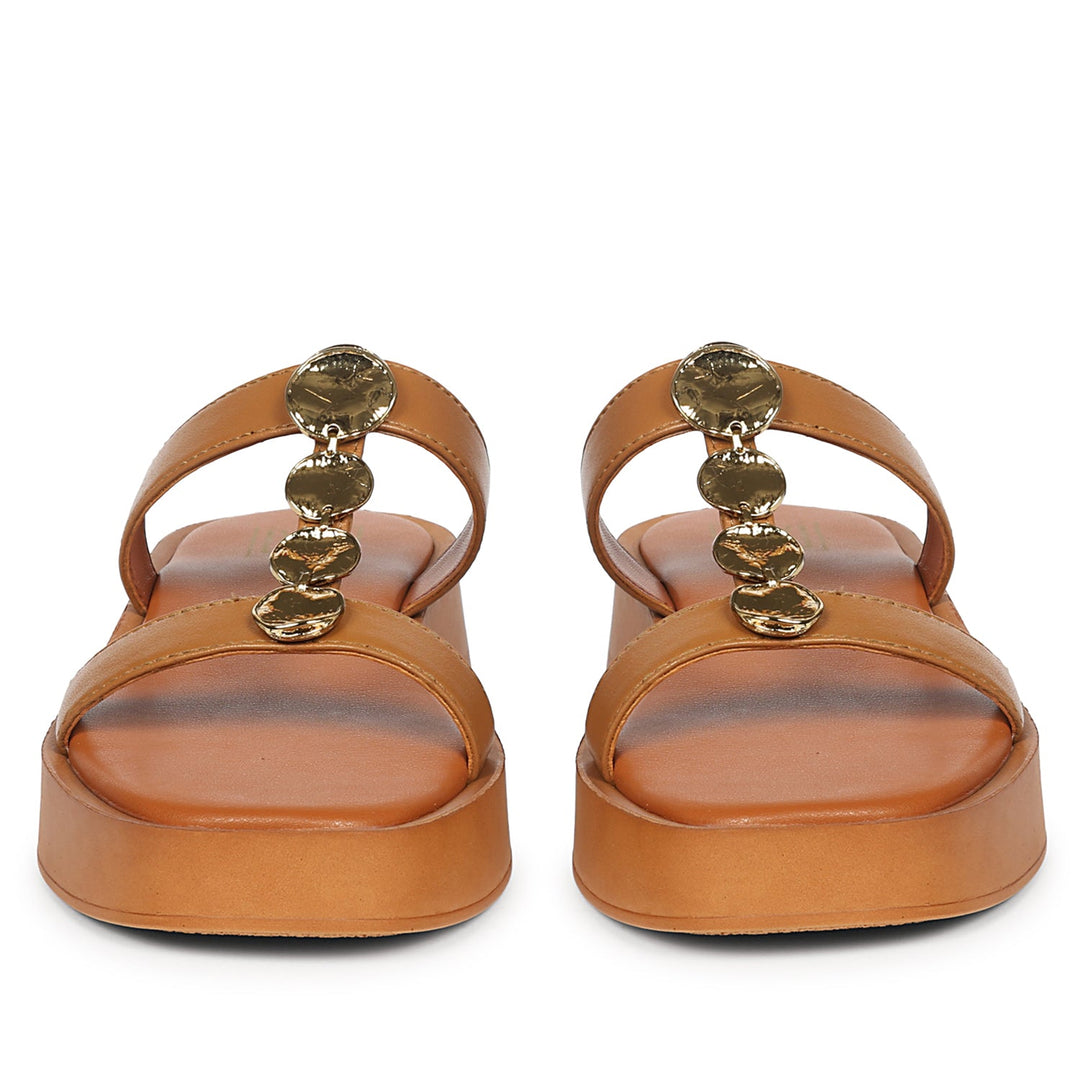 Sariyah Tan Leather Platform Sandals