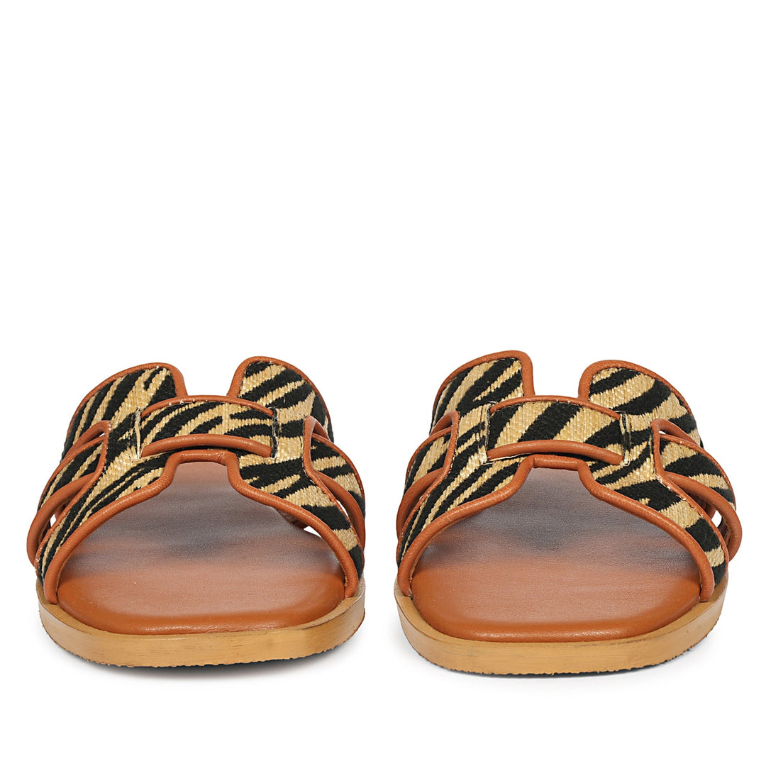 Aliana Beige Leather Flat Sandals