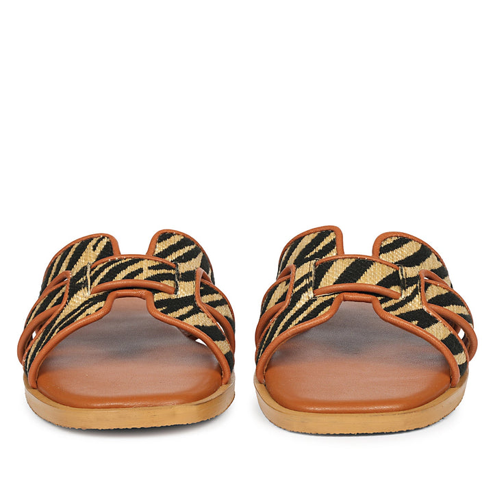 Aliana Beige Leather Flat Sandals