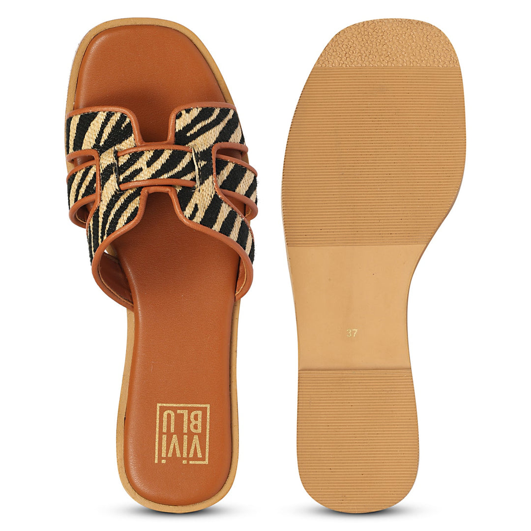 Aliana Beige Leather Flat Sandals