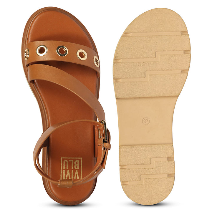 Brinley Tan Leather Flat Sandals