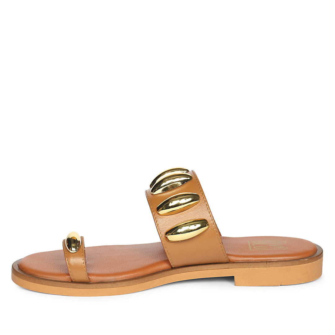 Maren Tan Leather Flat Sandals