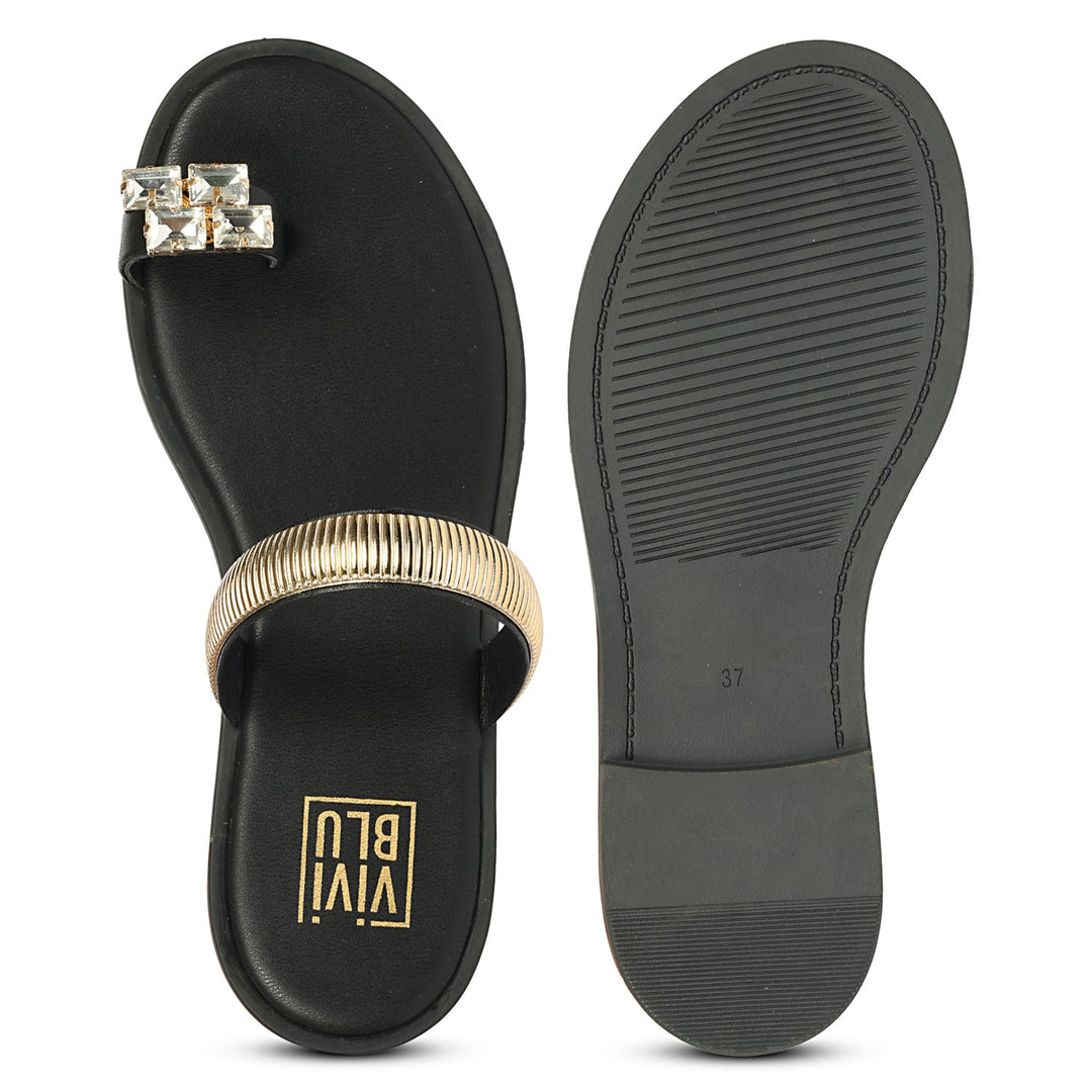 Stevie Black Leather Flat Sandals