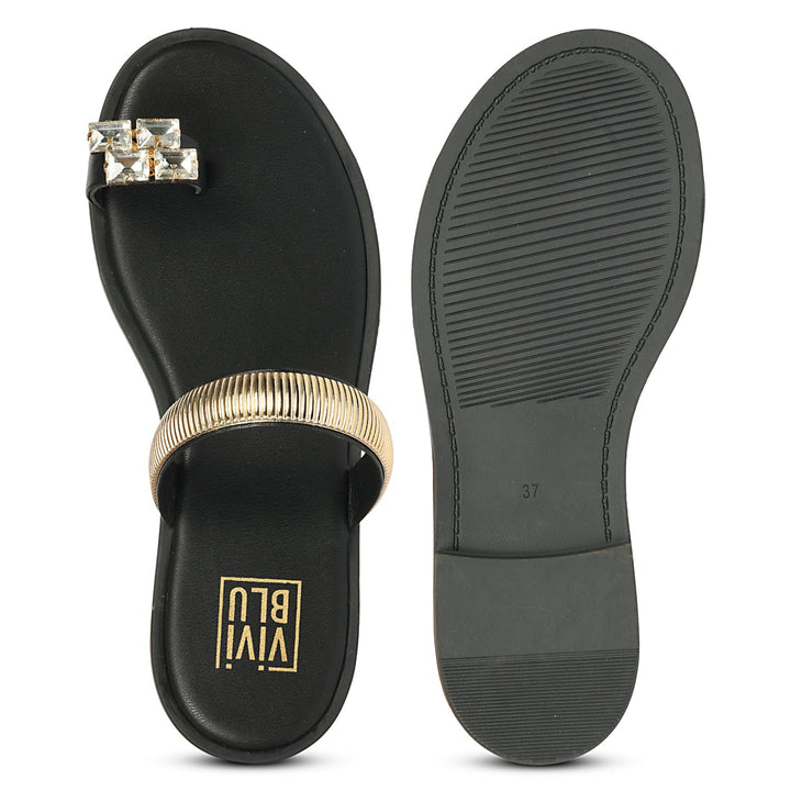 Stevie Black Leather Flat Sandals