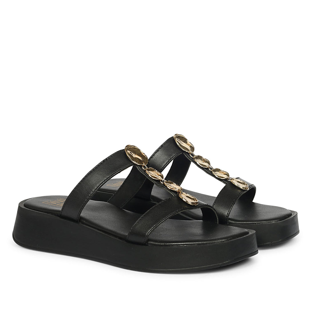 Sariyah Black Leather Platform Sandals