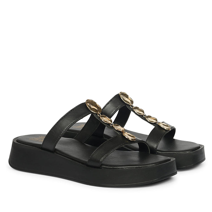 Sariyah Black Leather Platform Sandals