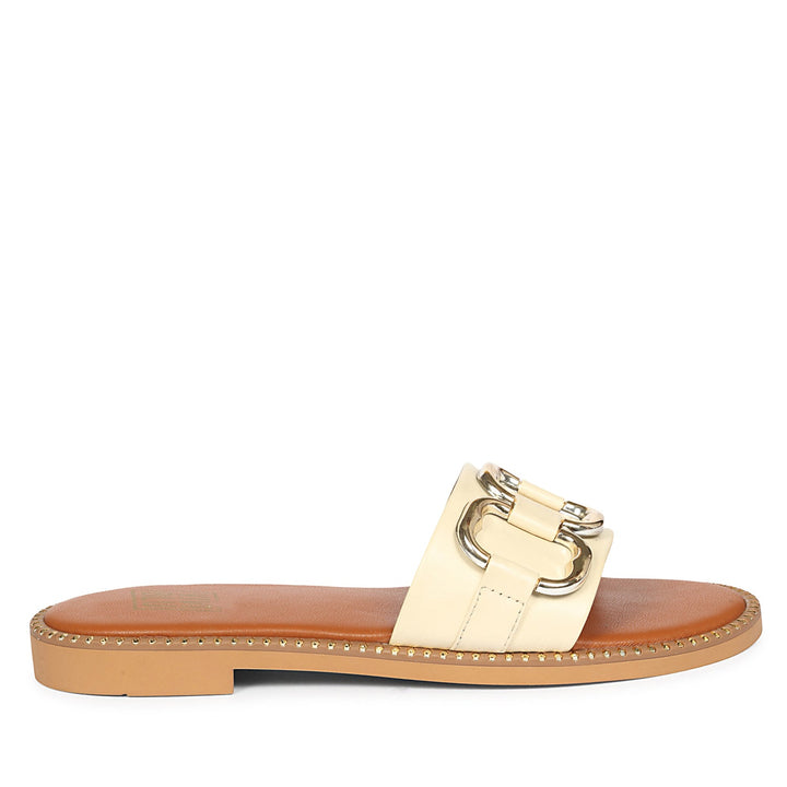 Eileen Off White Leather Flat Sandals