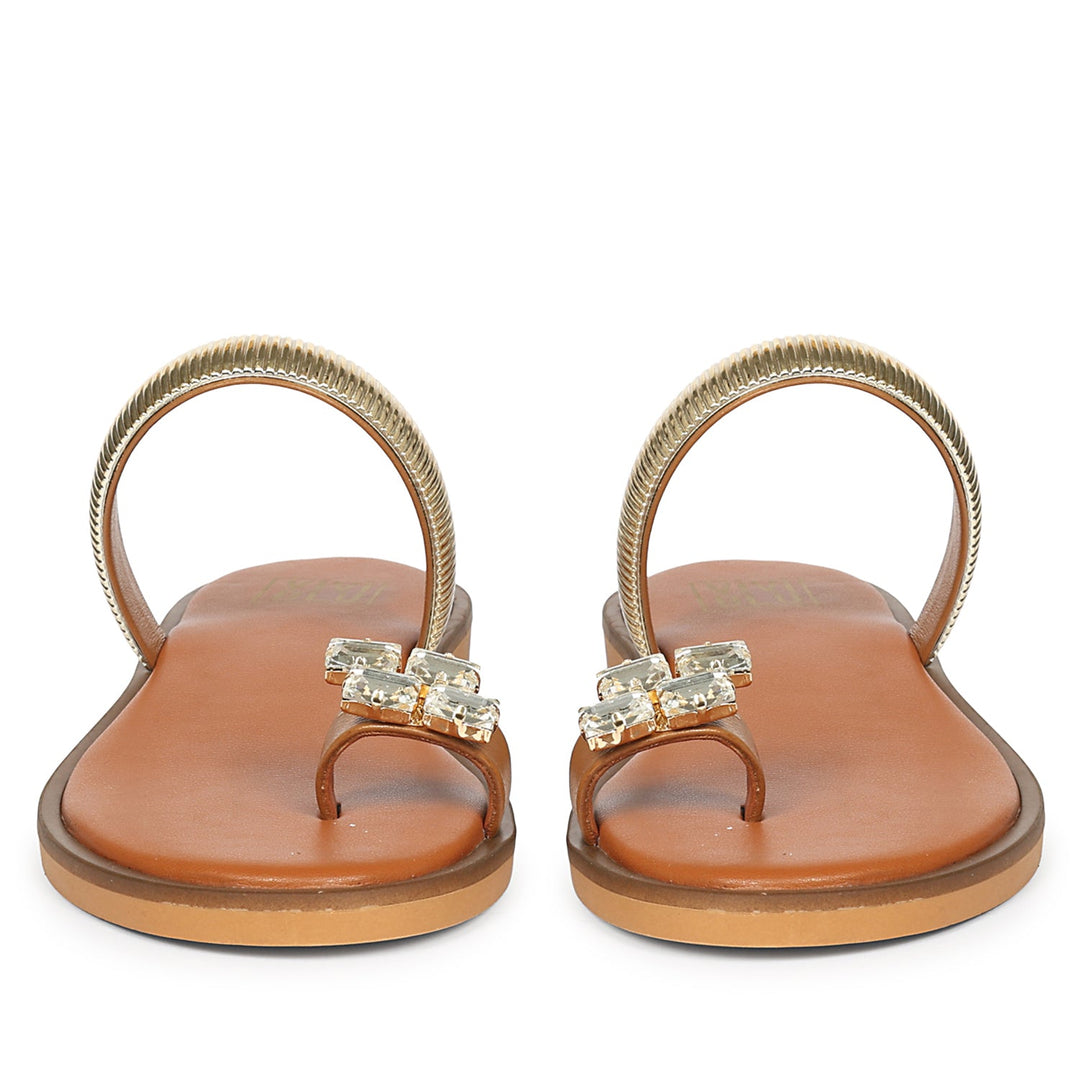 Stevie Tan Leather Flat Sandals