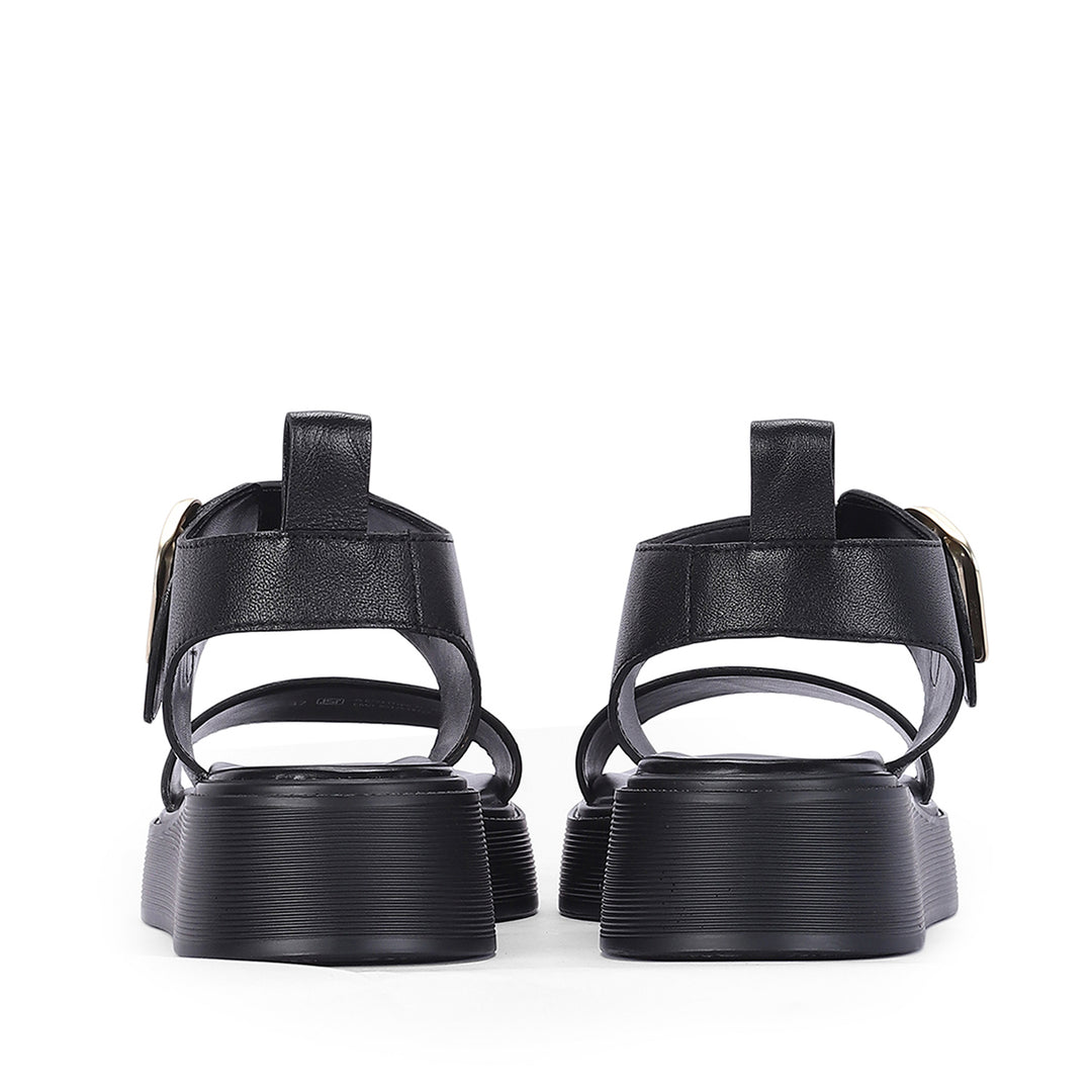 Serafina Black Leather Platform Sandals