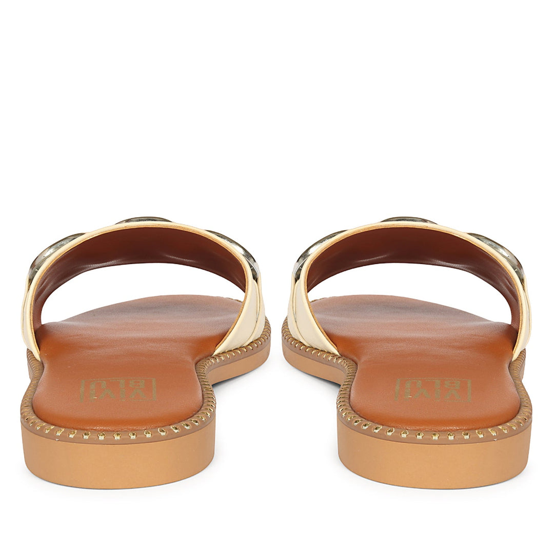 Eileen Off White Leather Flat Sandals