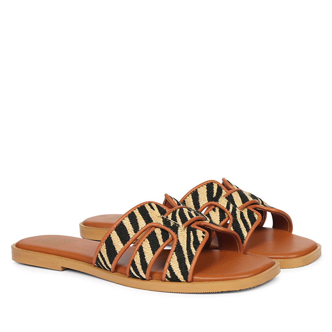 Aliana Beige Leather Flat Sandals