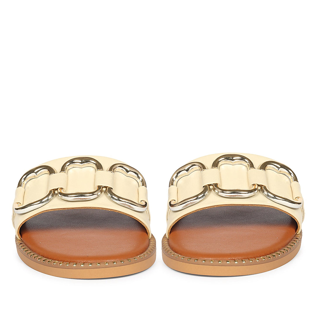 Eileen Off White Leather Flat Sandals