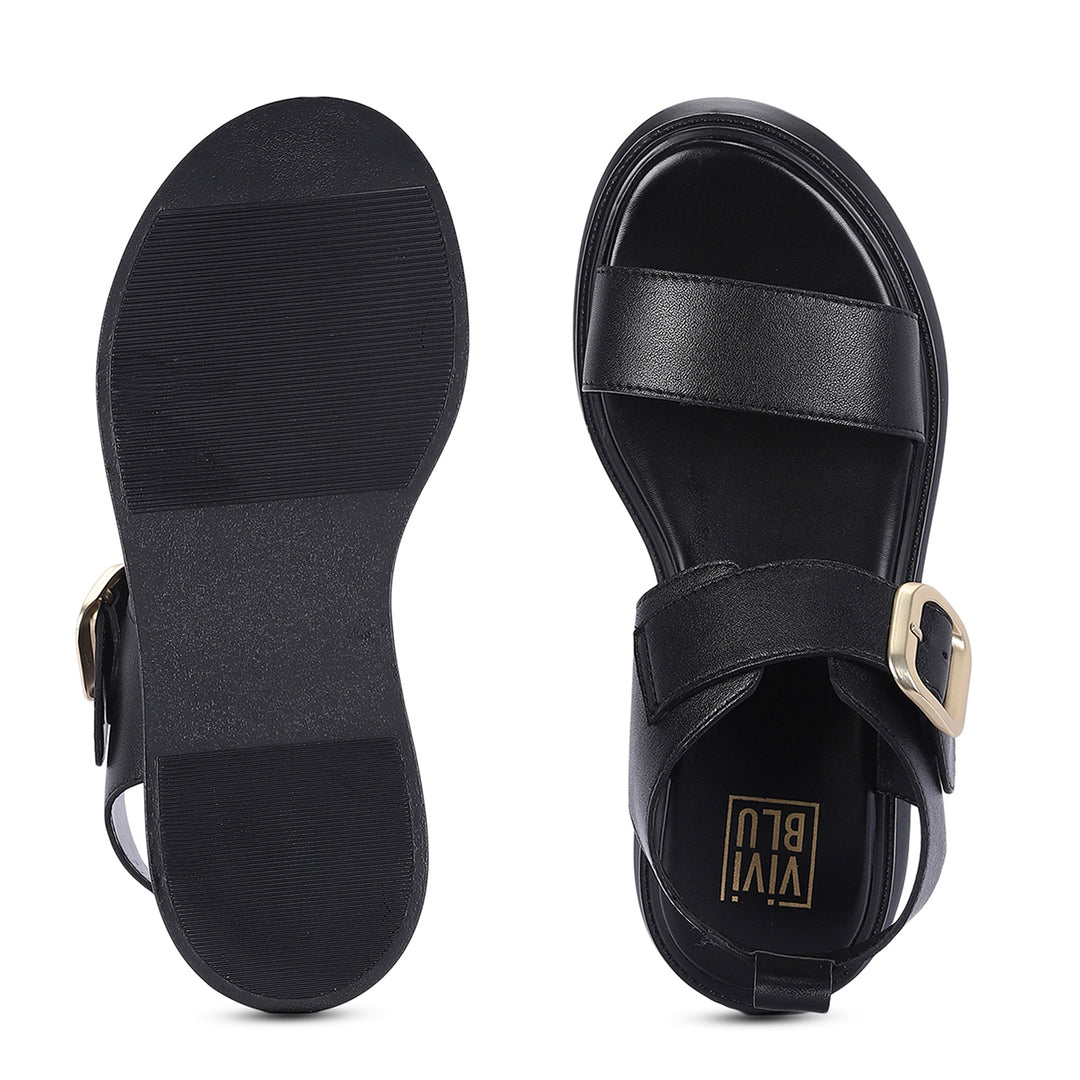 Serafina Black Leather Platform Sandals