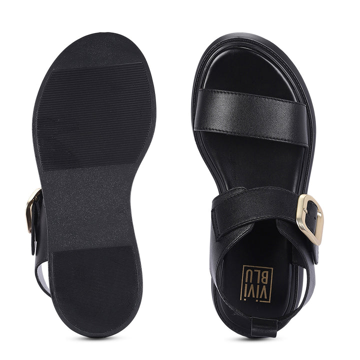 Serafina Black Leather Platform Sandals