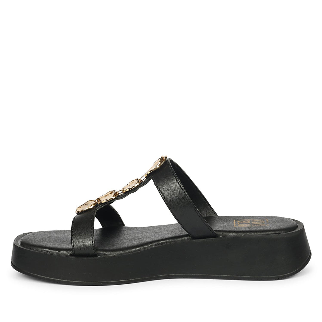 Sariyah Black Leather Platform Sandals
