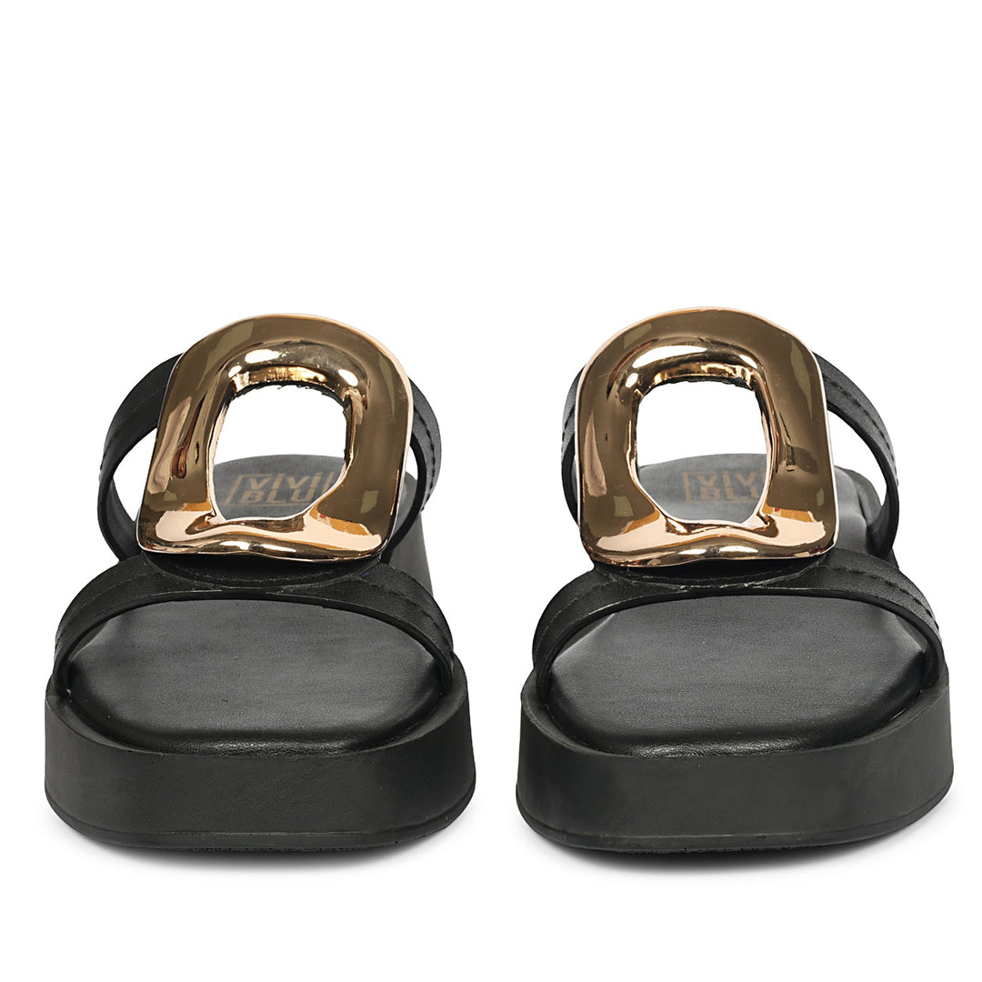 Avianna Black Leather Platform Sandals